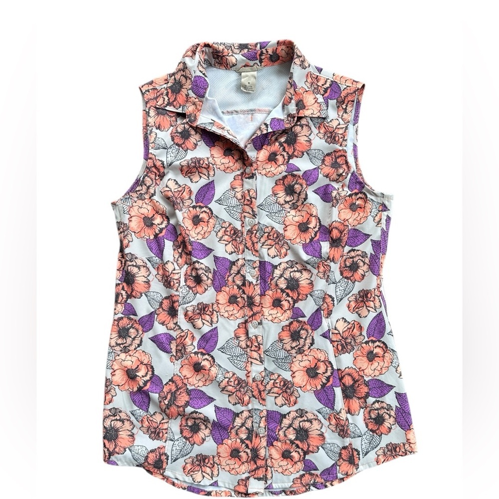 Duluth Trading Co Sleeveless Button Down Shirt Womens Small Floral Excellent